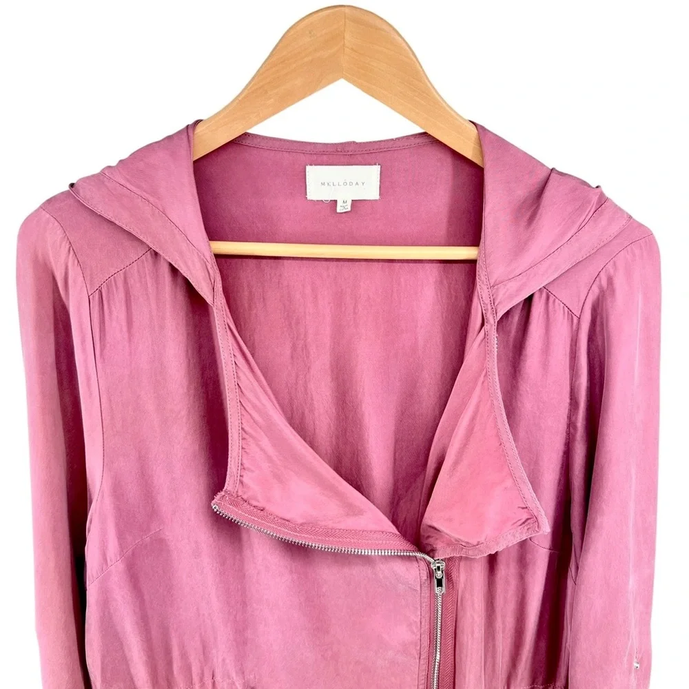 Anthropologie Melloday Short Trench Jacket Medium Dusty Rose Roll Tab Tie Waist - Picture 6 of 16